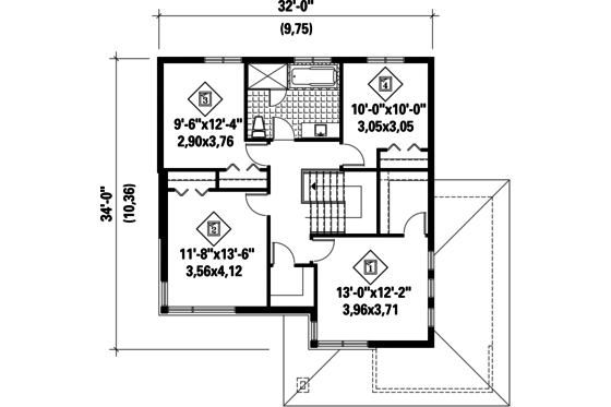 Floor Plan - Upper Floor for Contemporary House Plan #25-4574 - 4 bed, 1 bath
