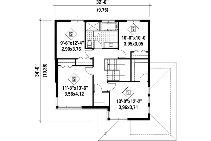 Architectural House Design - Floor Plan - Upper Floor for Contemporary House Plan #25-4574 - 4 bed, 1 bath