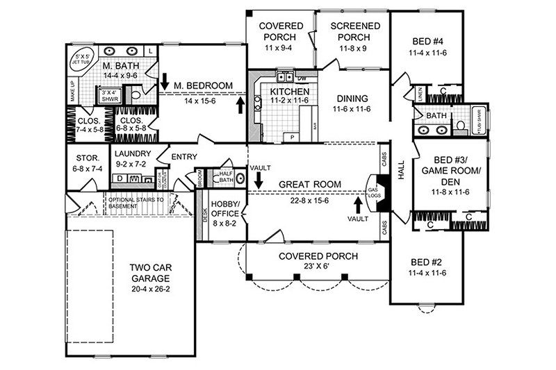 Country Style House Plan - 4 Beds 2.5 Baths 2000 Sq/Ft Plan #21-145