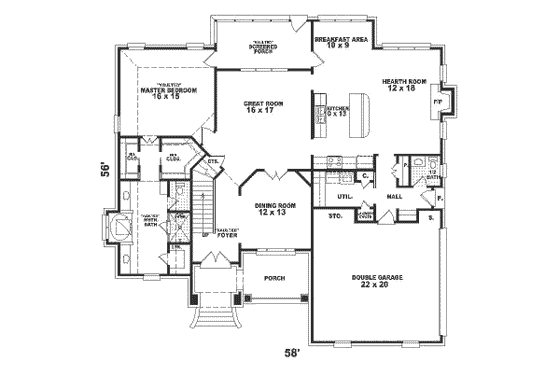 Floor Plan - Main Floor for Traditional House Plan #81-306 - 4 bed, 3.5 bath