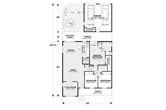 Floor Plan - Main Floor for Craftsman House Plan #56-708 - 3 bed, 2 bath