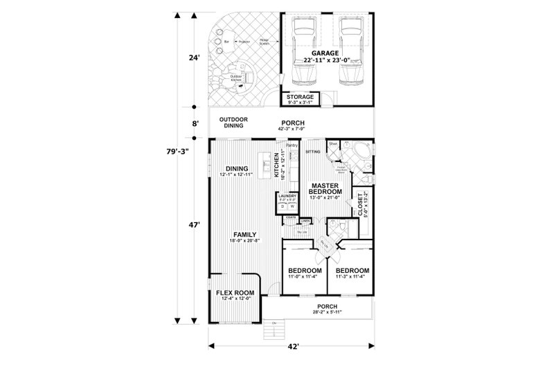 Dream House Plan - Floor Plan - Main Floor for Craftsman House Plan #56-708 - 3 bed, 2 bath