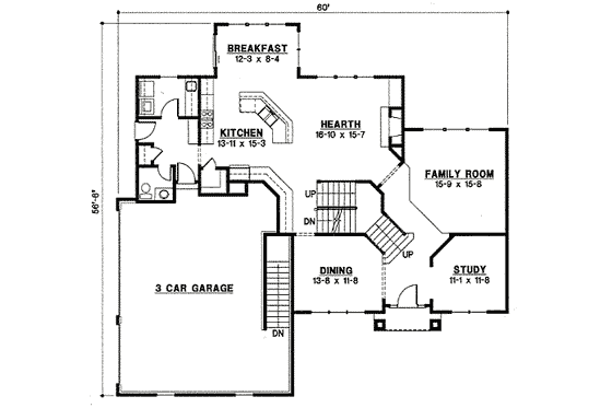 Floor Plan - Main Floor for European House Plan #67-773 - 4 bed, 3 bath