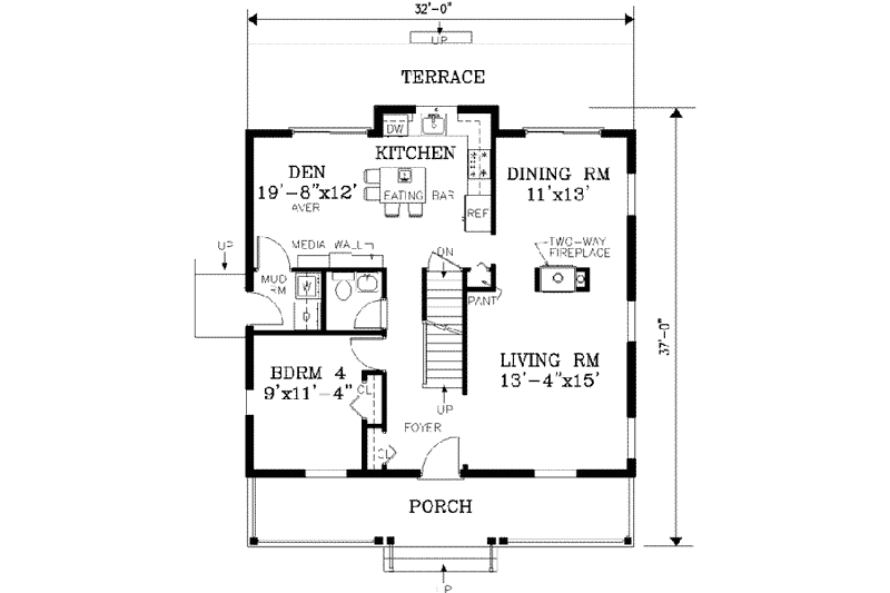 Dream House Plan - Floor Plan - Main Floor for Country House Plan #3-152 - 4 bed, 2.5 bath