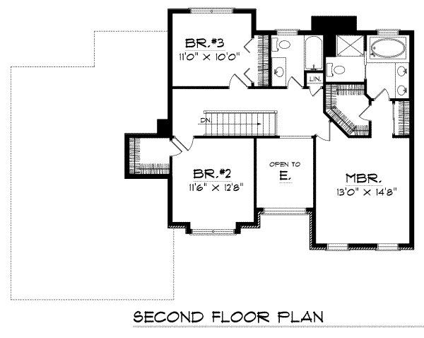 Floor Plan - Upper Floor for Traditional House Plan #70-346 - 3 bed, 2.5 bath