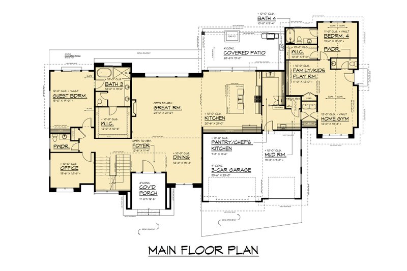 House Blueprint - Floor Plan - Main Floor for Farmhouse House Plan #1066-306 - 4 bed, 5 bath