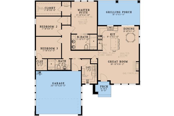 Floor Plan - Main Floor for Farmhouse House Plan #923-442 - 3 bed, 2 bath