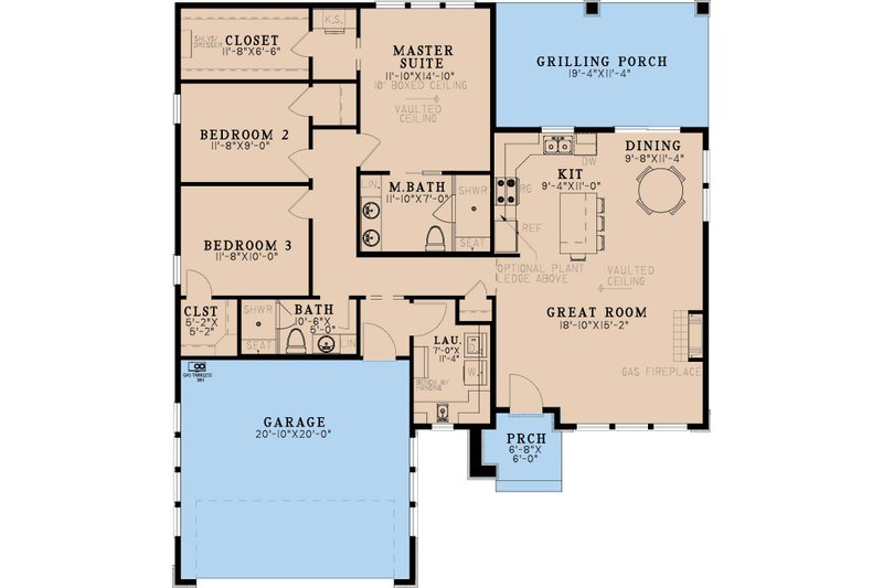 House Blueprint - Floor Plan - Main Floor for Farmhouse House Plan #923-442 - 3 bed, 2 bath