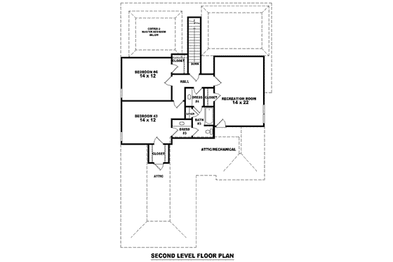 Floor Plan - Upper Floor for Colonial House Plan #81-1527 - 4 bed, 3 bath
