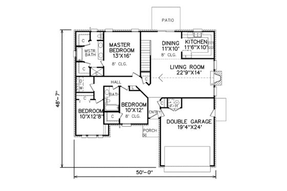 Floor Plan - Main Floor for Traditional House Plan #65-130 - 3 bed, 2 bath