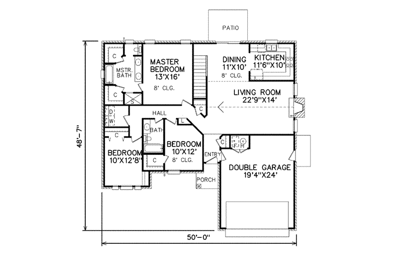 Traditional Style House Plan - 3 Beds 2 Baths 1902 Sq/Ft Plan #65-130 ...