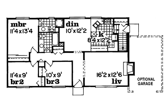 Floor Plan - Main Floor for Ranch House Plan #47-230 - 3 bed, 2 bath