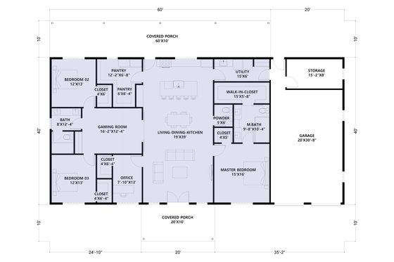 Floor Plan - Main Floor for Barndominium House Plan #1107-49 - 3 bed, 2.5 bath