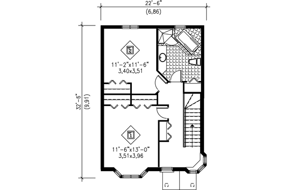 Floor Plan - Upper Floor for European House Plan #25-2143 - 2 bed, 1.5 bath