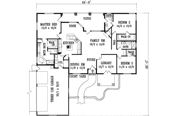Floor Plan - Main Floor for Mediterranean House Plan #1-738 - 3 bed, 3 bath