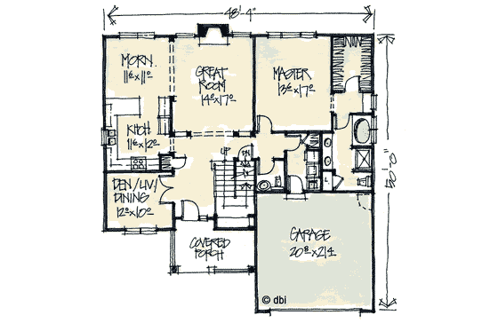 Floor Plan - Main Floor for Craftsman House Plan #20-2040 - 4 bed, 2.5 bath
