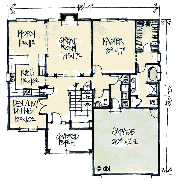 Architectural House Design - Craftsman Floor Plan - Main Floor Plan #20-2040
