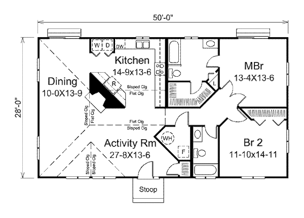 Ranch Style House  Plan  2 Beds 2 Baths 1400  Sq  Ft  Plan  