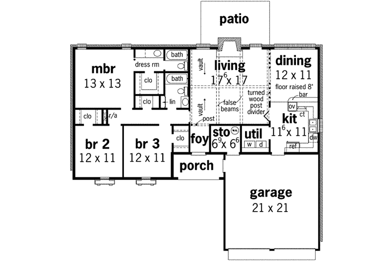 Home Plan - Floor Plan - Main Floor for Ranch House Plan #45-235 - 3 bed, 2 bath