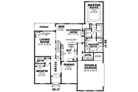 Floor Plan - Main Floor for European House Plan #34-208 - 4 bed, 3 bath