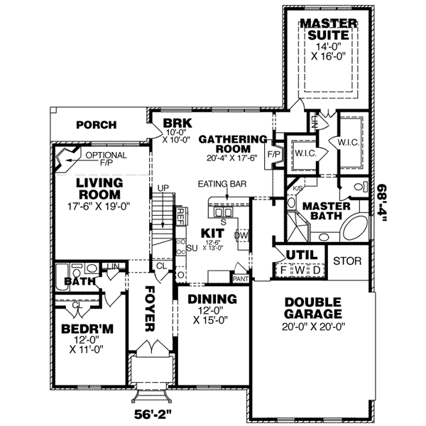 Floor Plan - Main Floor for European House Plan #34-208 - 4 bed, 3 bath
