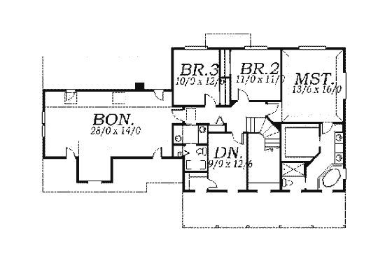 Floor Plan - Upper Floor for Colonial House Plan #130-129 - 3 bed, 2.5 bath