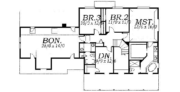 Colonial Floor Plan - Upper Floor Plan #130-129