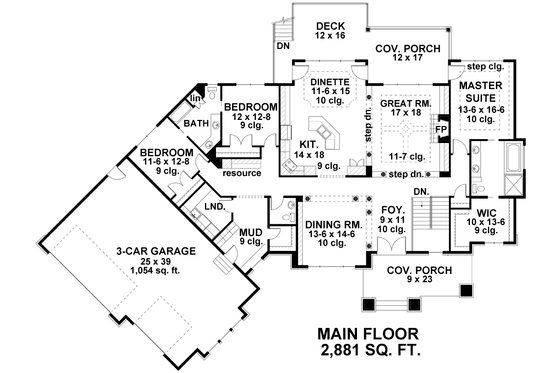 Floor Plan - Main Floor for Craftsman House Plan #51-579 - 3 bed, 2.5 bath