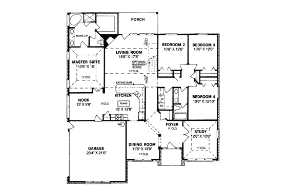 Floor Plan - Main Floor for Traditional House Plan #20-113 - 4 bed, 2 bath