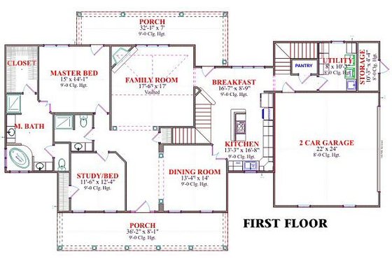 Floor Plan - Main Floor for Country House Plan #63-166 - 4 bed, 3 bath