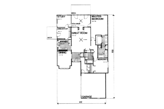 Floor Plan - Main Floor for Cottage House Plan #30-159 - 2 bed, 2 bath