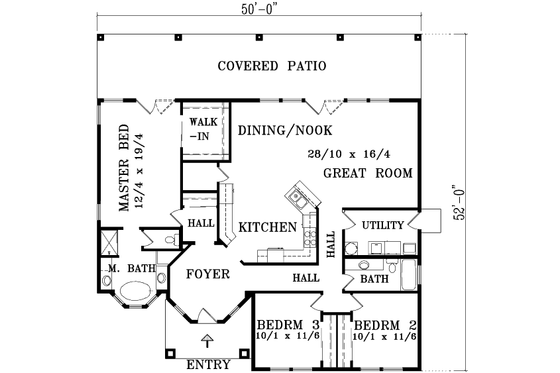 Floor Plan - Main Floor for Adobe / Southwestern House Plan #1-1363 - 3 bed, 2 bath