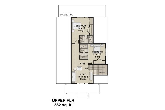 Floor Plan - Upper Floor for Farmhouse House Plan #51-1264 - 3 bed, 3.5 bath