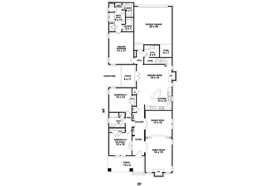 Floor Plan - Main Floor for Bungalow House Plan #81-1190 - 3 bed, 3 bath