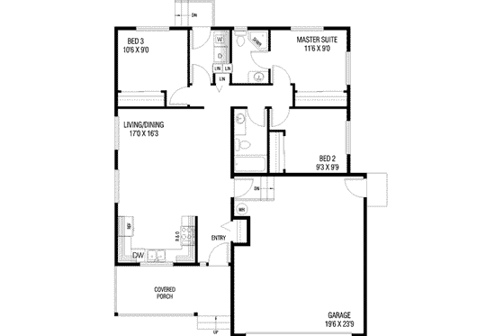 Floor Plan - Main Floor for Traditional House Plan #60-609 - 3 bed, 2 bath