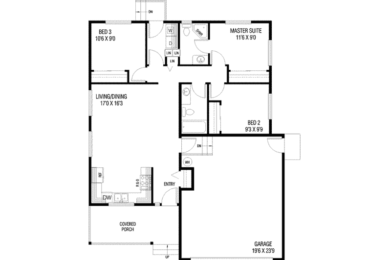 Home Plan - Floor Plan - Main Floor for Traditional House Plan #60-609 - 3 bed, 2 bath