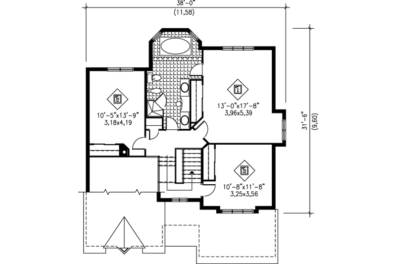 House Blueprint - Floor Plan - Upper Floor for Traditional House Plan #25-2203 - 3 bed, 1.5 bath