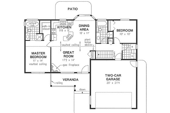 Floor Plan - Main Floor for Ranch House Plan #18-1055 - 2 bed, 2 bath