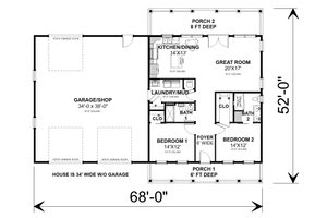 Floor Plan - Main Floor for Farmhouse House Plan #44-262 - 2 bed, 2 bath