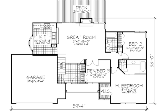 Floor Plan - Main Floor for Ranch House Plan #320-355 - 2 bed, 2 bath