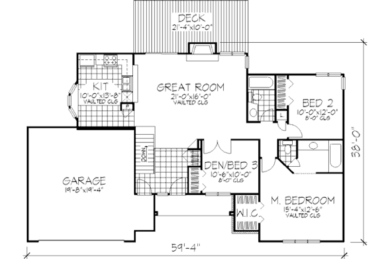 Dream House Plan - Floor Plan - Main Floor for Ranch House Plan #320-355 - 2 bed, 2 bath