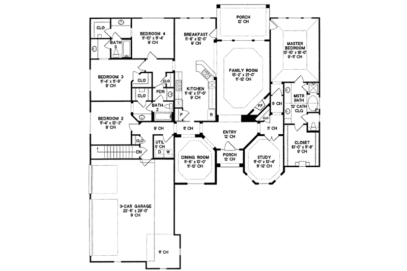 Home Plan - Floor Plan - Main Floor for European House Plan #20-981 - 4 bed, 3 bath