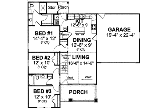 Floor Plan - Main Floor for Traditional House Plan #20-1890 - 3 bed, 2 bath