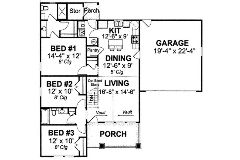 House Blueprint - Floor Plan - Main Floor for Traditional House Plan #20-1890 - 3 bed, 2 bath