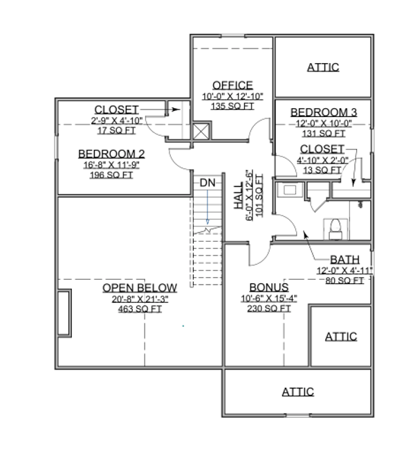 Floor Plan - Upper Floor for Craftsman House Plan #1116-4 - 3 bed, 2.5 bath