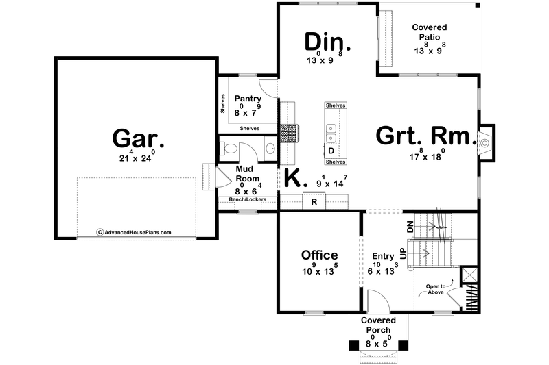 House Blueprint - Floor Plan - Main Floor for Colonial House Plan #455-619 - 3 bed, 2.5 bath