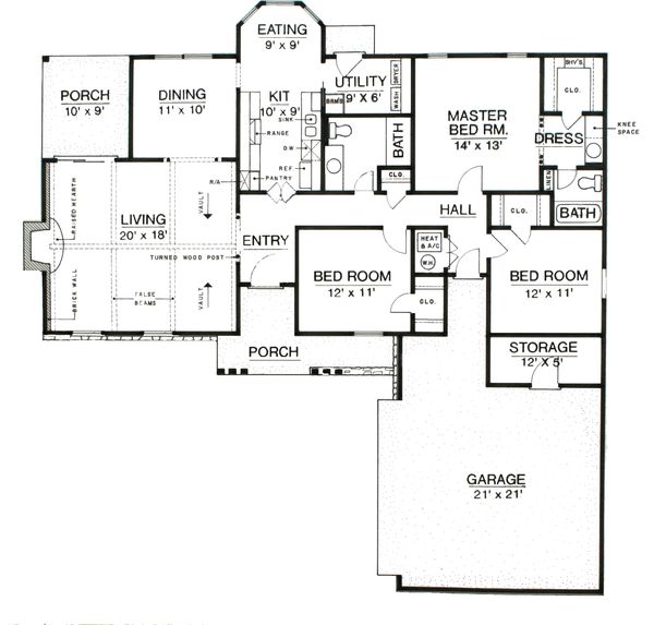 Architectural House Design - Ranch Floor Plan - Main Floor Plan #45-375