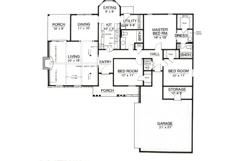 Dream House Plan - Floor Plan - Main Floor for Ranch House Plan #45-375 - 3 bed, 2 bath