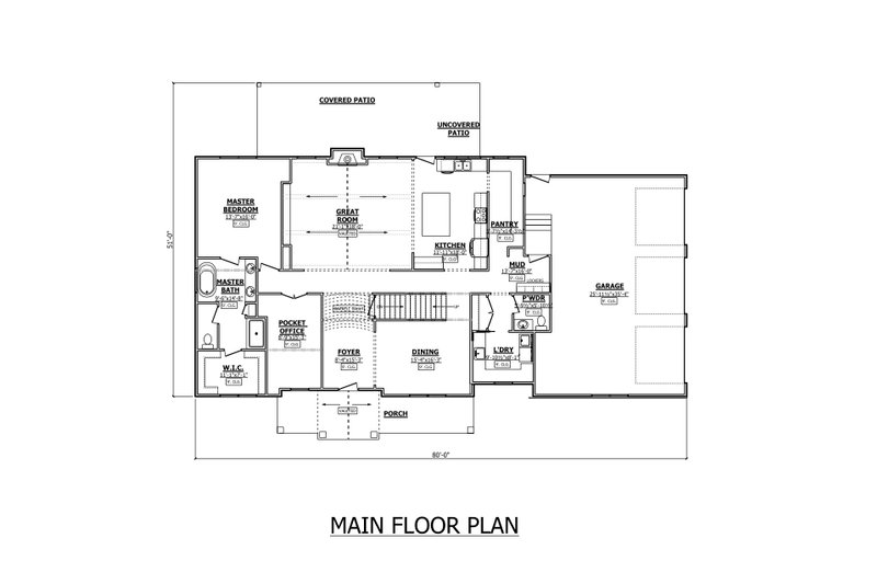 House Plan Design - Floor Plan - Main Floor for Country House Plan #1089-17 - 4 bed, 2.5 bath