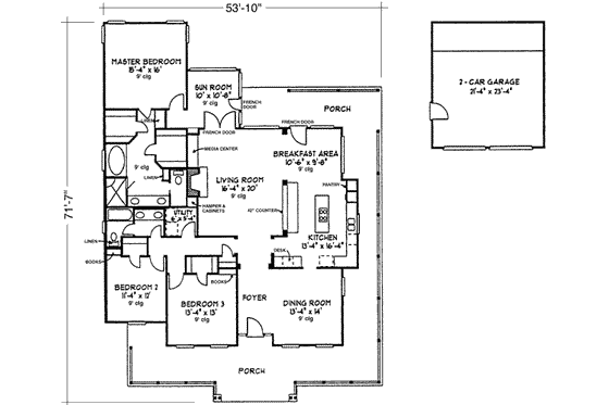 Floor Plan - Main Floor for Country House Plan #410-108 - 3 bed, 2 bath